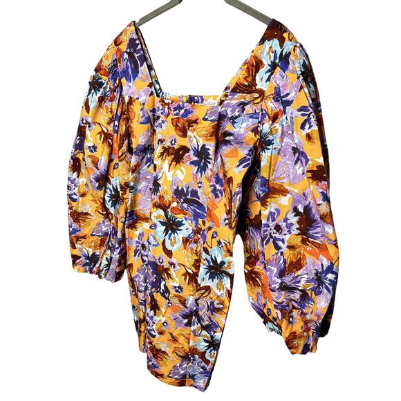 NWT Zara Camilla Puff Sleeve Mini Dress Size Medium Yellow Floral Long Sleeve - Picture 7 of 11